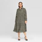 Women's Plus Size Houndstooth Convertible Sleeve Midi Shirt Dress - Who What Wear Black/cream (black/ivory) X