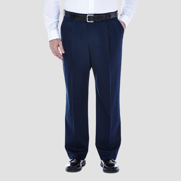 Haggar Men's Big & Tall Pnik Classic Fit Pleat Front Casual Pants - Deep Navy 44x30, Deep Blue