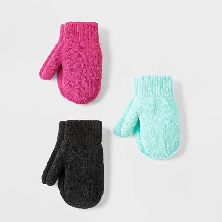 Toddler 3pk Magic Mittens - Cat & Jack Teal/black/pink