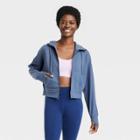 Women's Ribbed Fleece Cropped Hooded Sweatshirt - All In Motion Navy Blue