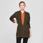 Women's Belted Open Cardigan Sweater - A New Day Olive (green)