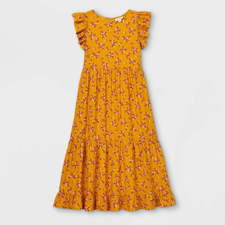 Girls' Flutter Sleeve Woven Maxi Dress - Cat & Jack Mustard