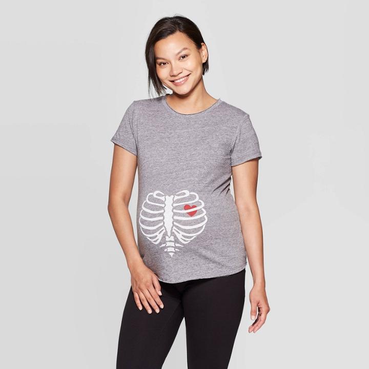Maternity Short Sleeve Skeleton Heart T-shirt - Isabel Maternity By Ingrid & Isabel Charcoal L, Women's, Size: