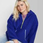 Women's Plus Size Half-zip Sherpa Pullover - Wild Fable Blue