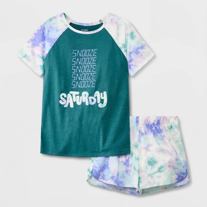 Girls' 2pc Tie-dye Short Sleeve Pajama Set - Cat & Jack Dark Green