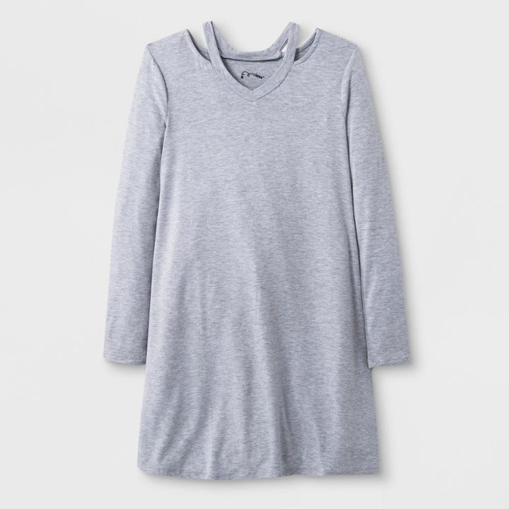 Girls' Long Sleeve Cold Clavicle 2pk A Line Dress - Art Class Gray/blue