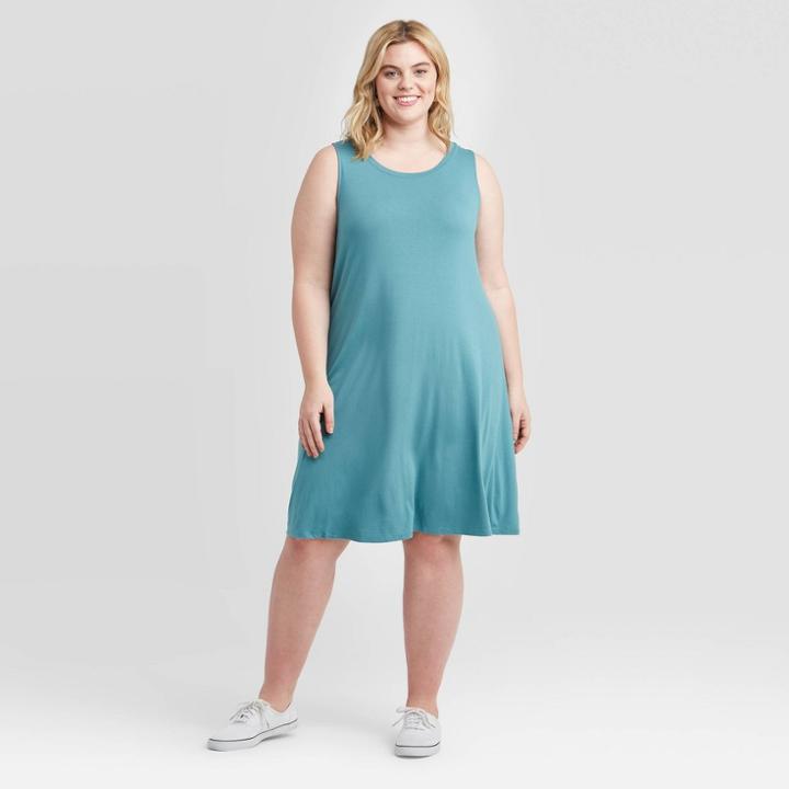 Women's Plus Size Sleeveless Knit Swing Dress - Ava & Viv Blue X, Women's