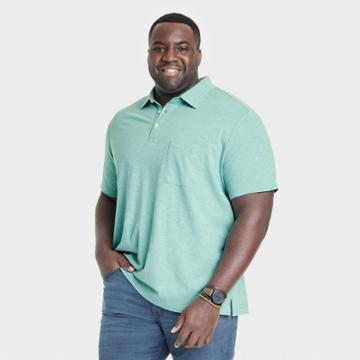 Men's Big & Tall Regular Fit Short Sleeve Slub Jersey Collared Polo Shirt - Goodfellow & Co Aqua Green