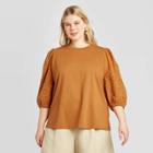 Women's Plus Size Eyelet Long Sleeve Crewneck Knit Top - A New Day Rust 1x, Women's,