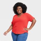 Women's Plus Size Short Sleeve Thermal Top - Knox Rose Coral Red