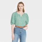 Women's Puff Elbow Sleeve Button-down Blouse - Universal Thread Green