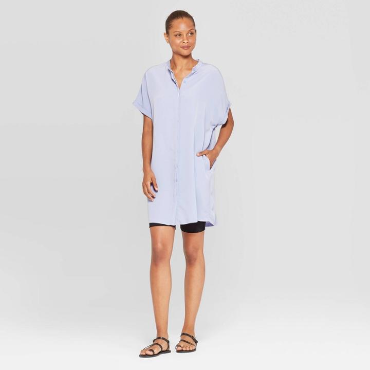 Target Women's Short Sleeve Collared Front Button-down Tunic Dress - Prologue Blue