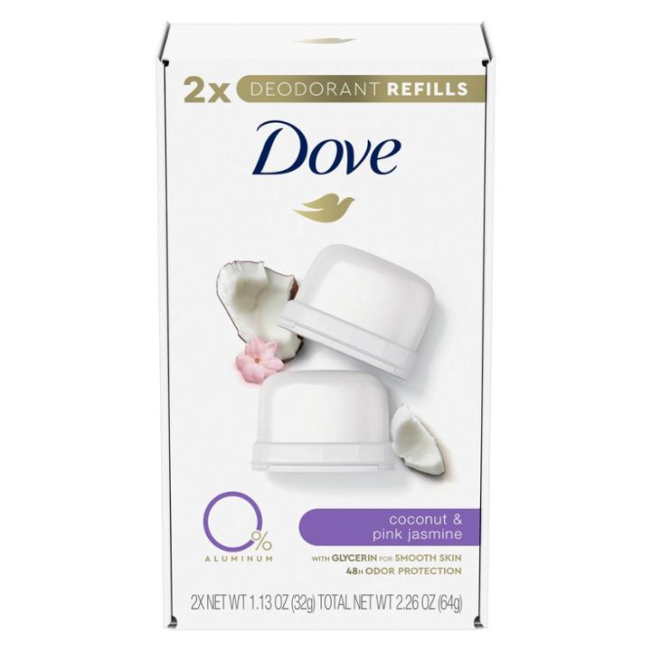 Dove Beauty 0% Aluminum Coconut & Pink Jasmine 48-hour Deodorant Stick Refills