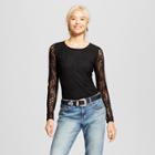 Women's Long Sleeve Lace Bodysuit - Xhilaration Black