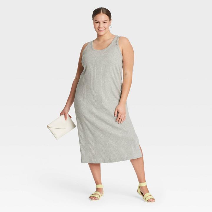 Women's Plus Size Rib Knit Tank Dress - A New Day Gray