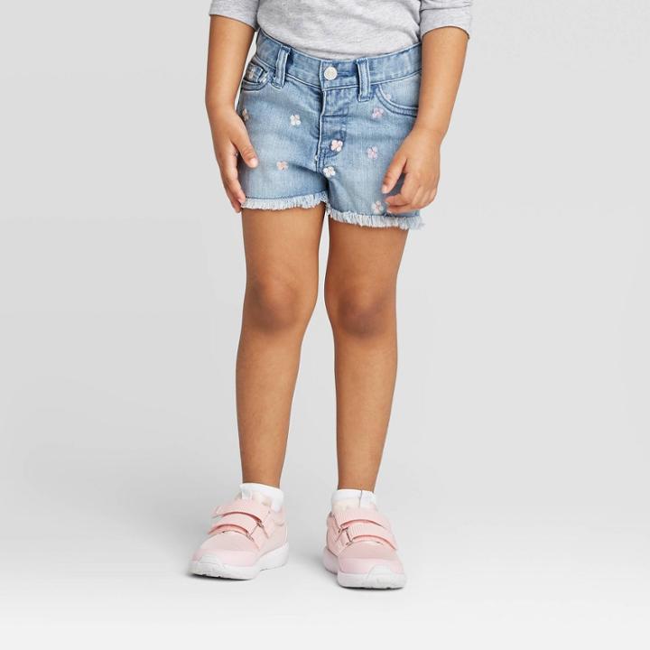 Toddler Girls' Daisy Embroidered Cutoff Jean Shorts - Cat & Jack Blue 12m, Toddler Girl's