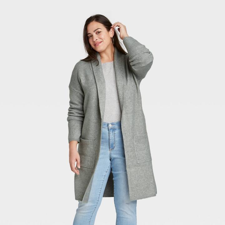 Women's Plus Size Open Neck Cozy Duster Cardigan - Ava & Viv Teal X, Blue
