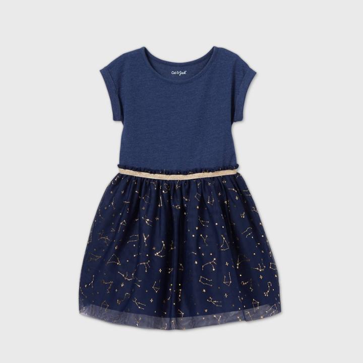 Girls' Short Sleeve Stars Tulle Dress - Cat & Jack Navy