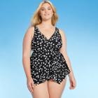 Women's Plus Size V-neck Sharkbite Tankini Top - Kona Sol Dot Print X