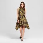 Women's Leaf Print Sleeveless Asymmetric Hem Shirt Dress - Who What Wear Green/brown L, Green/brown