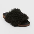 Women's Ember Two Band Faux Fur Slide Sandals - Universal Thread Black