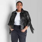Women's Fringe Cropped Faux Leather Jacket - Wild Fable Black