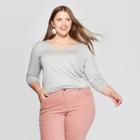 Women's Plus Size Long Sleeve V-neck T-shirt - Ava & Viv Light Heather Gray 2x, Women's, Size: 2xl, Light Grey Gray