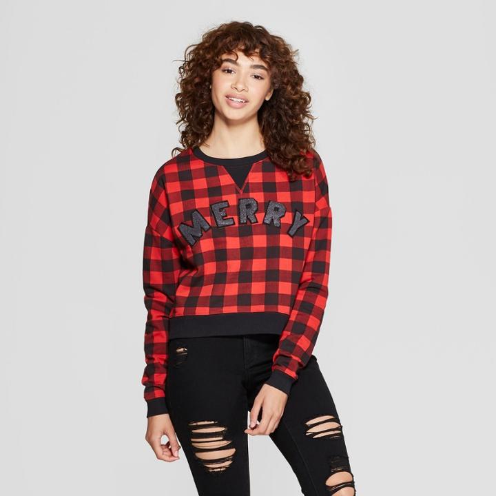 Women's Merry Buffalo Plaid Sweatshirt - Fifth Sun (juniors') Red