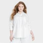 Women's Plus Size Raglan Long Sleeve Denim Button-down Shirt - Universal Thread White