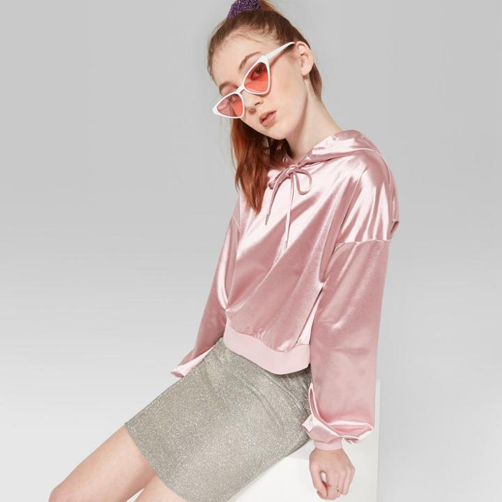 Women's Satin Hoodie - Wild Fable Rio Rose