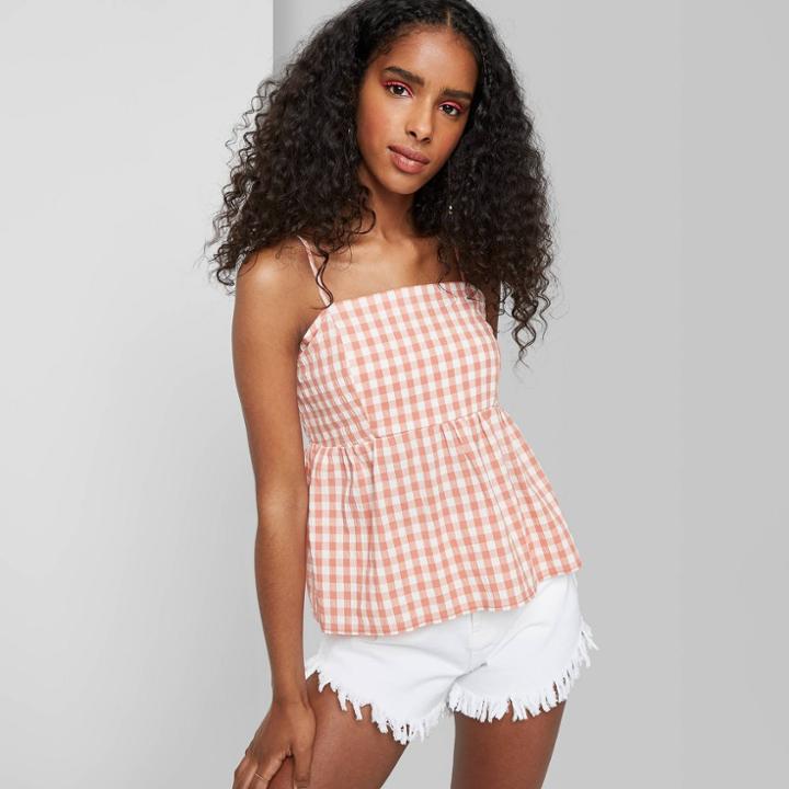 Women's Gingham Sleeveless Peplum Top - Wild Fable Orange