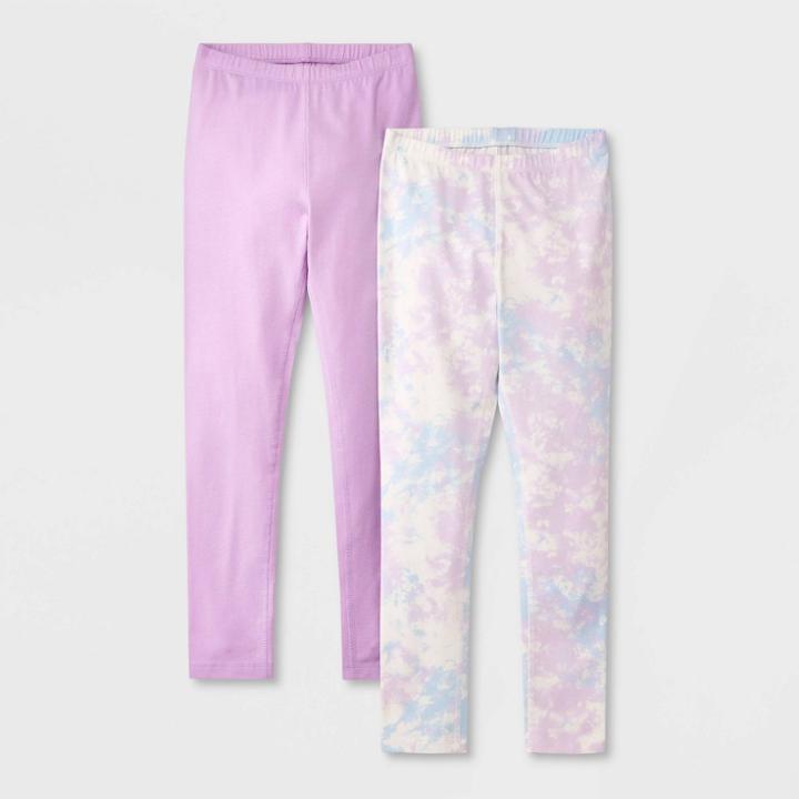 Girls' Adaptive 2pk Leggings - Cat & Jack Violet/cream Tie-dye L, Ivory/purple