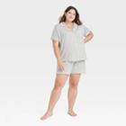 Women's Plus Size Beautifully Soft Short Sleeve Notch Collar Top And Shorts Pajama Set - Stars Above Gray