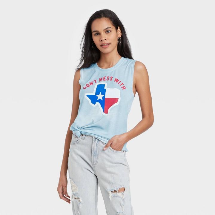 Women's Don't Mess With Texas Graphic Tank Top - Awake Air Blue