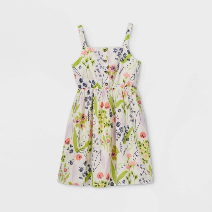 Girls' Button-font Floral Sleeveless Woven Dress - Cat & Jack Cream