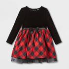 Toddler Girls' Plaid Velour Long Sleeve Dress - Cat & Jack Red