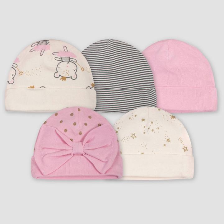 Gerber Baby Girls' 5pkprincess Caps - Pink/ivory