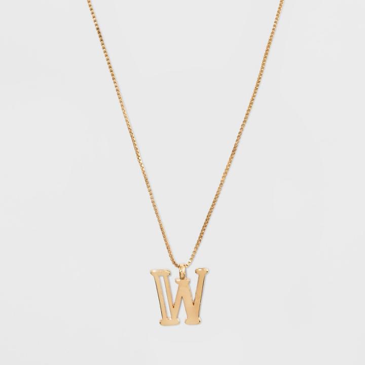 Gold Plated Initial W Pendant Necklace - A New Day Gold, Gold - W