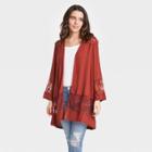 Women's Long Sleeve Lace Detail Kimono Jacket - Knox Rose Red