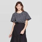 Women's Structured Bell Short Sleeve Crewneck Top - Who What Wear Blue