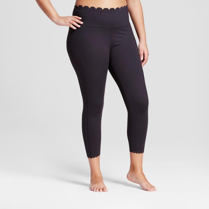 Plus Size Women's Plus Premium Lightweight High-waisted Scalloped Leggings - Joylab Black