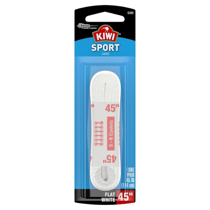 Kiwi Sport Flat Laces White 45 Inches 1 Pair, Adult Unisex, New White
