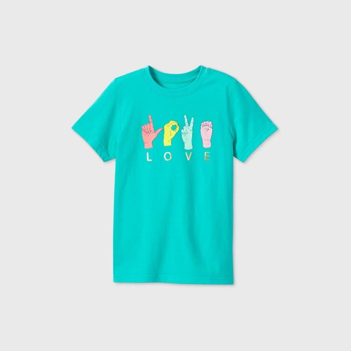Kids' Short Sleeve Sign Language 'love' Graphic T-shirt - Cat & Jack Green