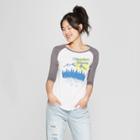 Women's 3/4 Sleeve Mountain Mama Raglan Graphic T-shirt - Awake White/gray