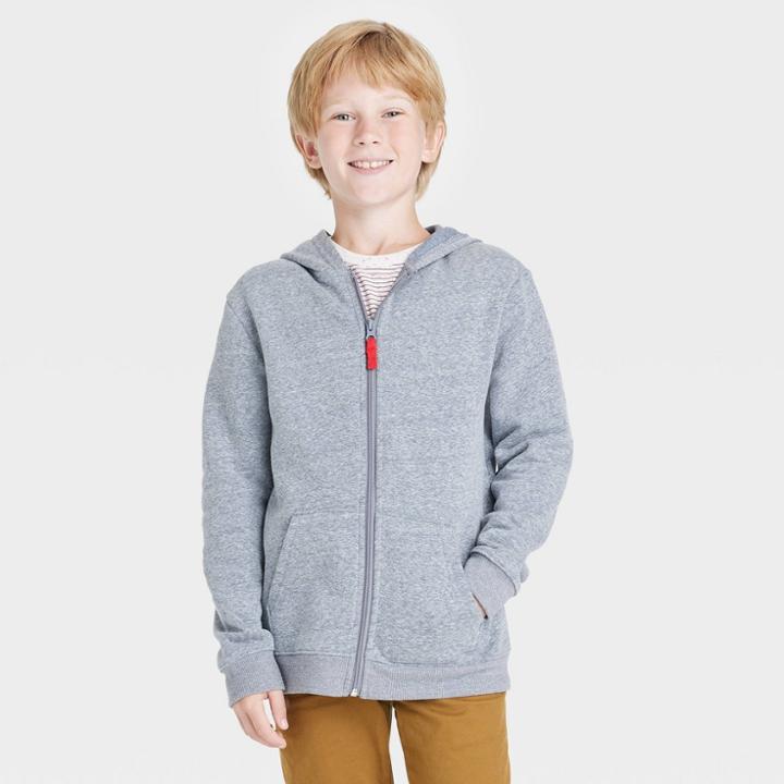 Boys' Fleece Zip-up Hoodie - Cat & Jack Charcoal Gray