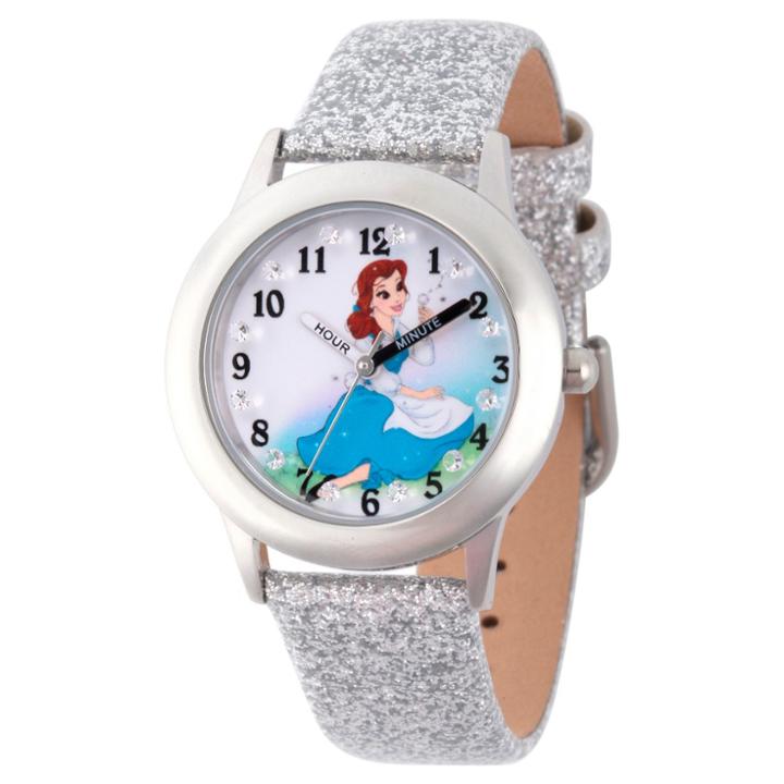 Girls' Disney Princess Belle Stainless Steel Time Teacher Watch With Glitz -