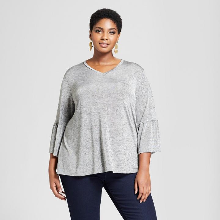 Women's Plus Size Flare 3/4 Sleeve Top - Ava & Viv Heather Gray