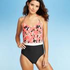 Women's Banded Waist Halter One Piece Swimsuit - Sea Angel Coral Floral Xs, Women's, Black