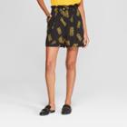 Women's Floral Print Paper Bag Waist Shorts - A New Day Black/gold