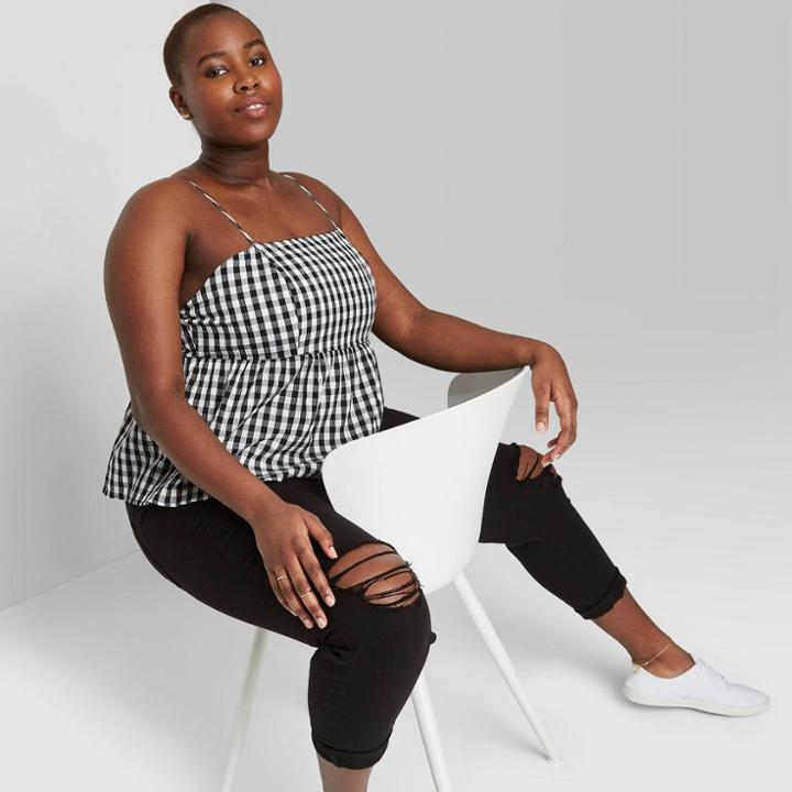 Women's Plus Size Gingham Sleeveless Peplum Top - Wild Fable Black/white 2x, Women's,